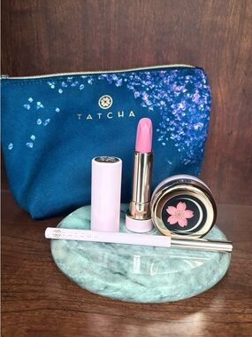 Tatcha Twilight Cherry Blossom Lipstick, Lip Pencil, Camelia Lip Balm, Bag❣️